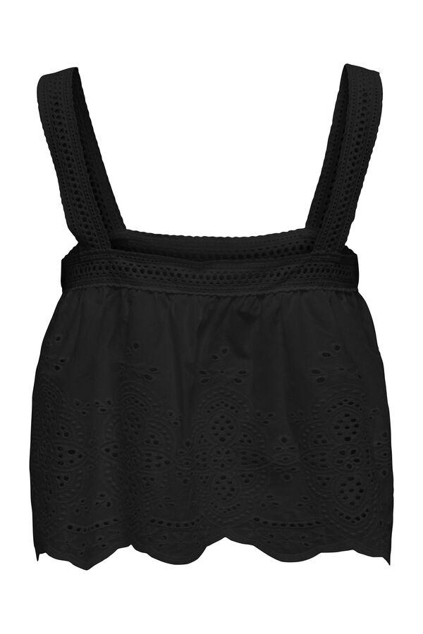 Only Top al&ccedil;as bordado ingl&ecirc;s preto