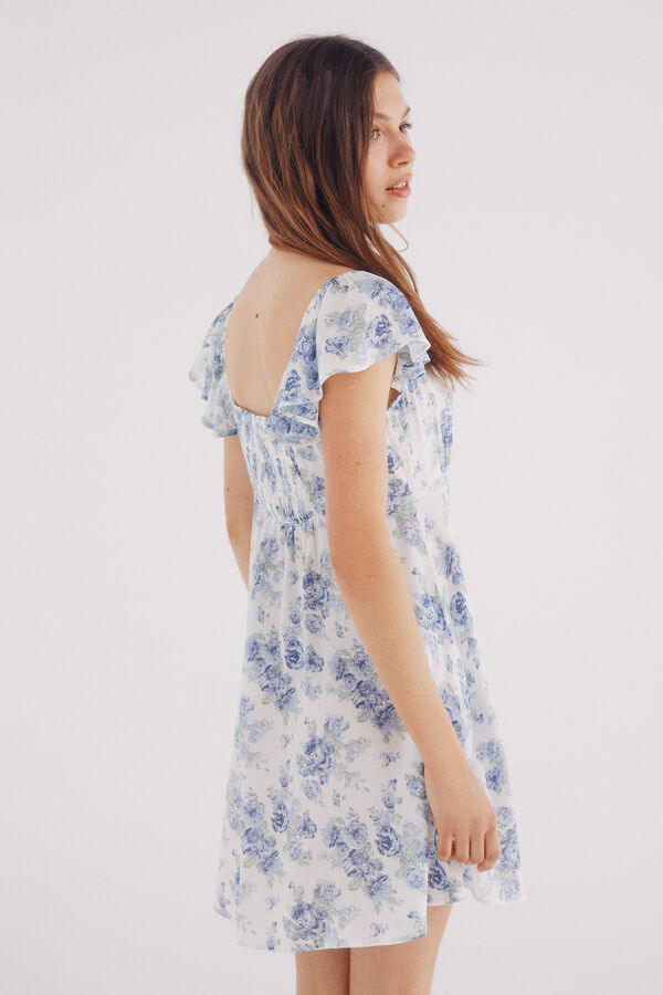 Springfield Vestido curto azul florido branco