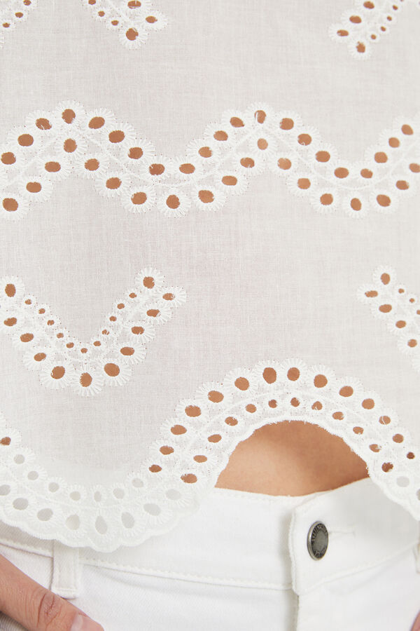 System Action Camisa bordado suizo de manga larga blanco