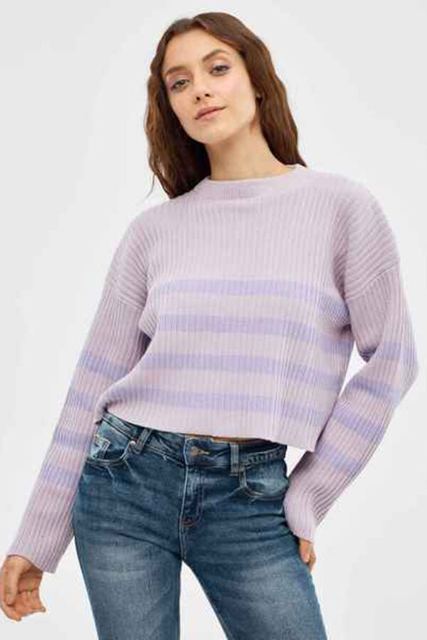 Inside Jersey Cuello Redondo Rayas morado/lila