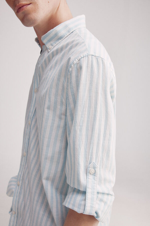 Springfield Camisa riscas de algod&atilde;o azul