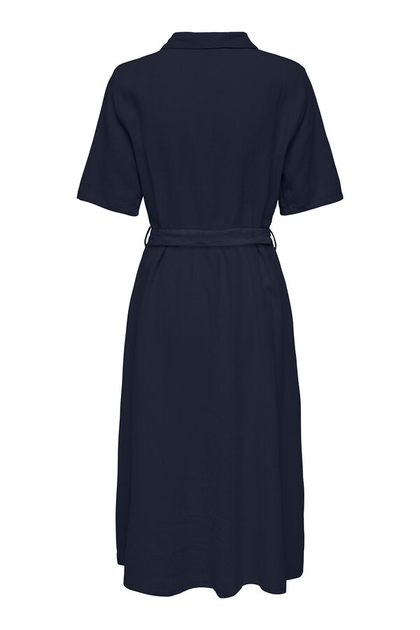 JDY Vestido camisa midi em linho com cinto azul