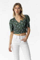 Tiffosi Top Cropped Estampado Floral verde