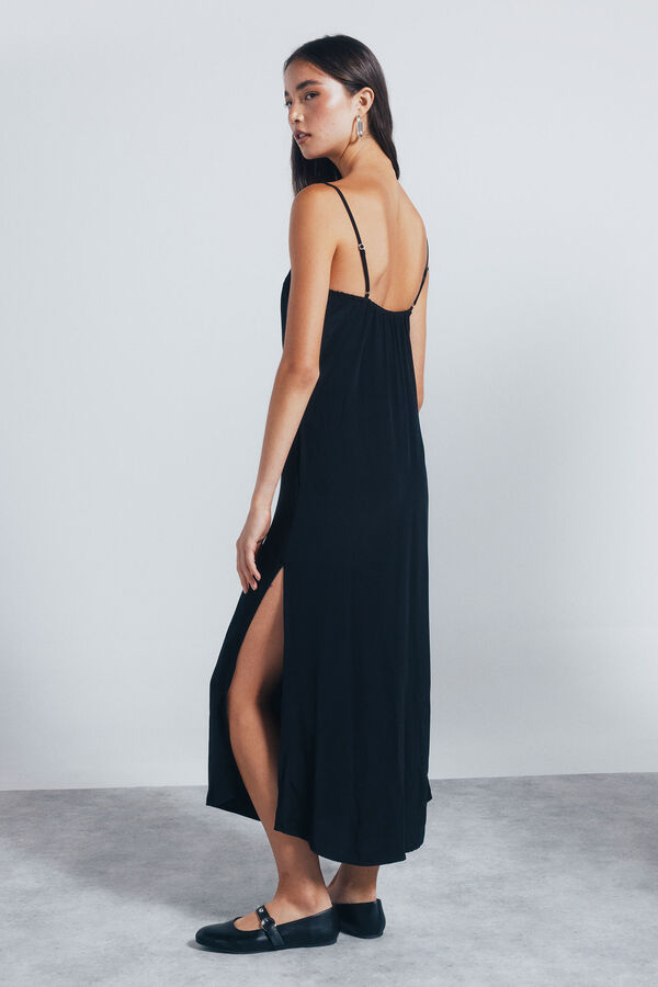 Springfield Vestido midi lencero tachas negro