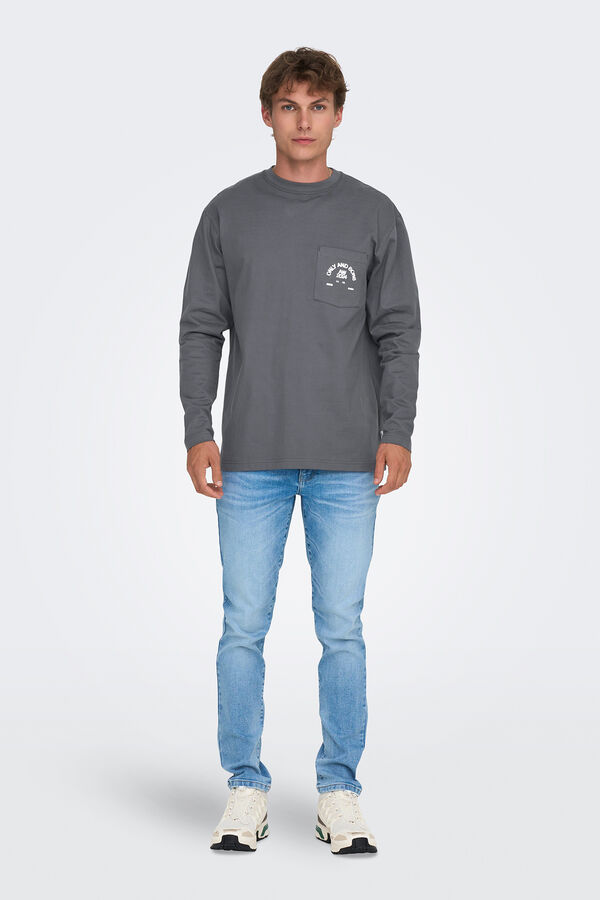 Only & Sons T-shirt de manga comprida com estampa nas costas cinzento