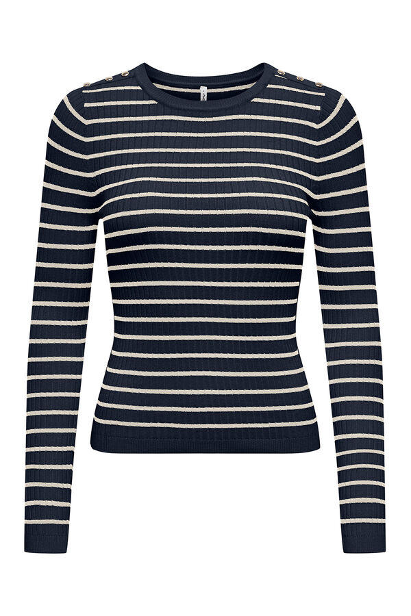 Only Su&eacute;ter manga comprida de gola redonda e manga comprida azul