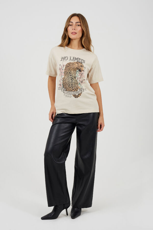Brave Soul T-shirt com estampado frontal bege