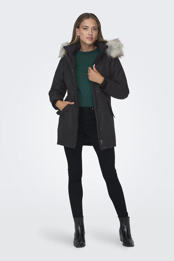 Only Parka com capuz e pele preto