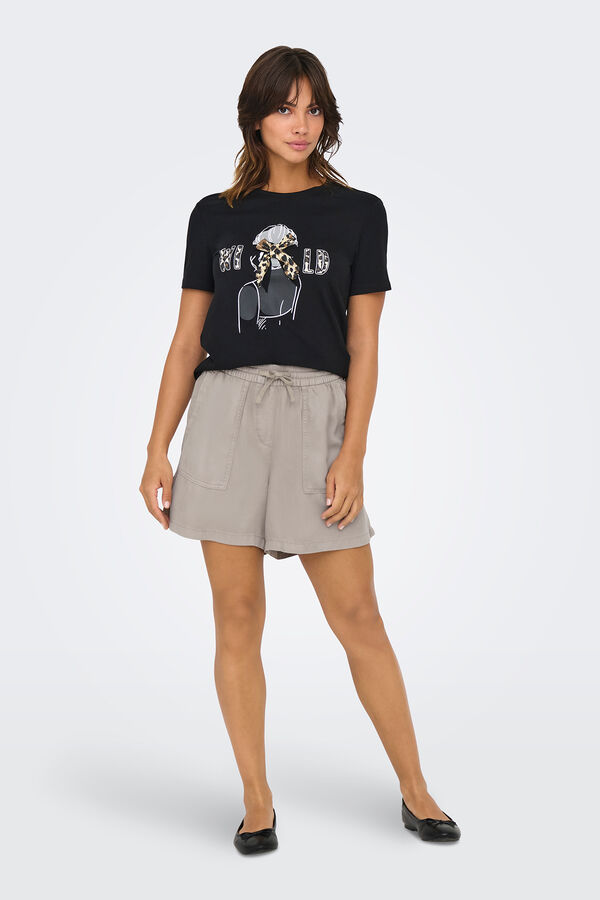 Only Shorts de cintura alta el&aacute;stica con lazada tostado