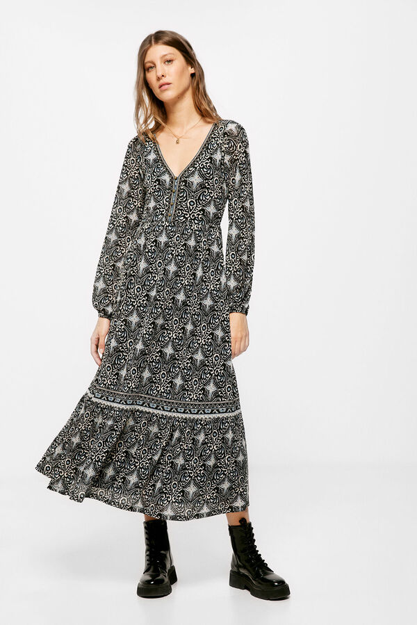 Vestido Midi Vestidos Outlet Springfield Vestido Midi Estampado