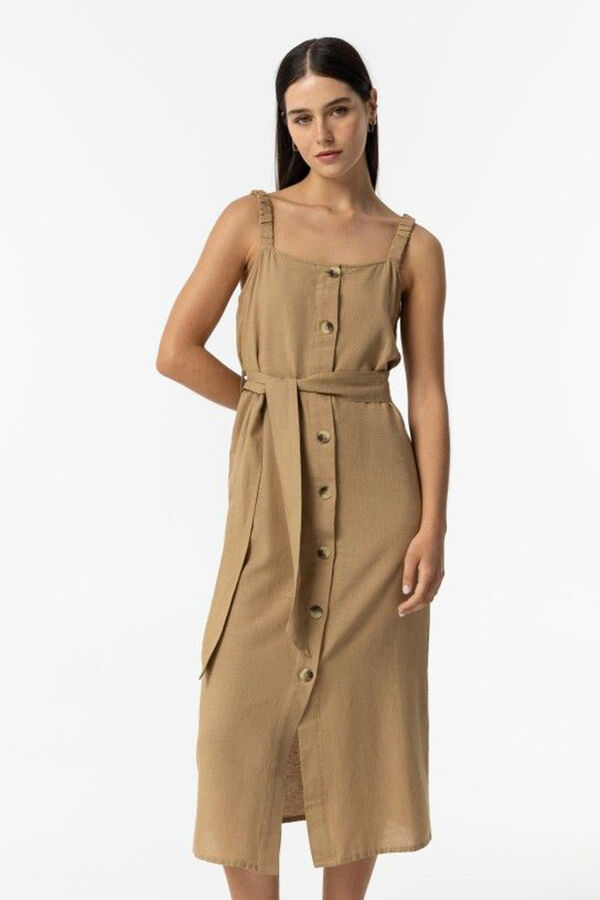 Tiffosi Vestido midi de linho com cinto cru