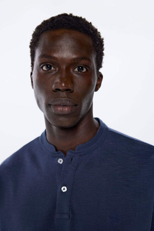 Springfield Camisa p&oacute;lo em piqu&eacute; com gola Mao azul