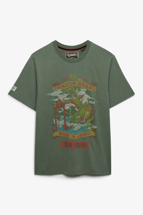 Superdry T-shirt de manga curta com estampado japon&ecirc;s na frente estampado