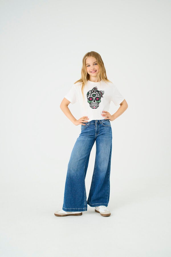 Only Girls Camiseta cropped com estampado frontal branco