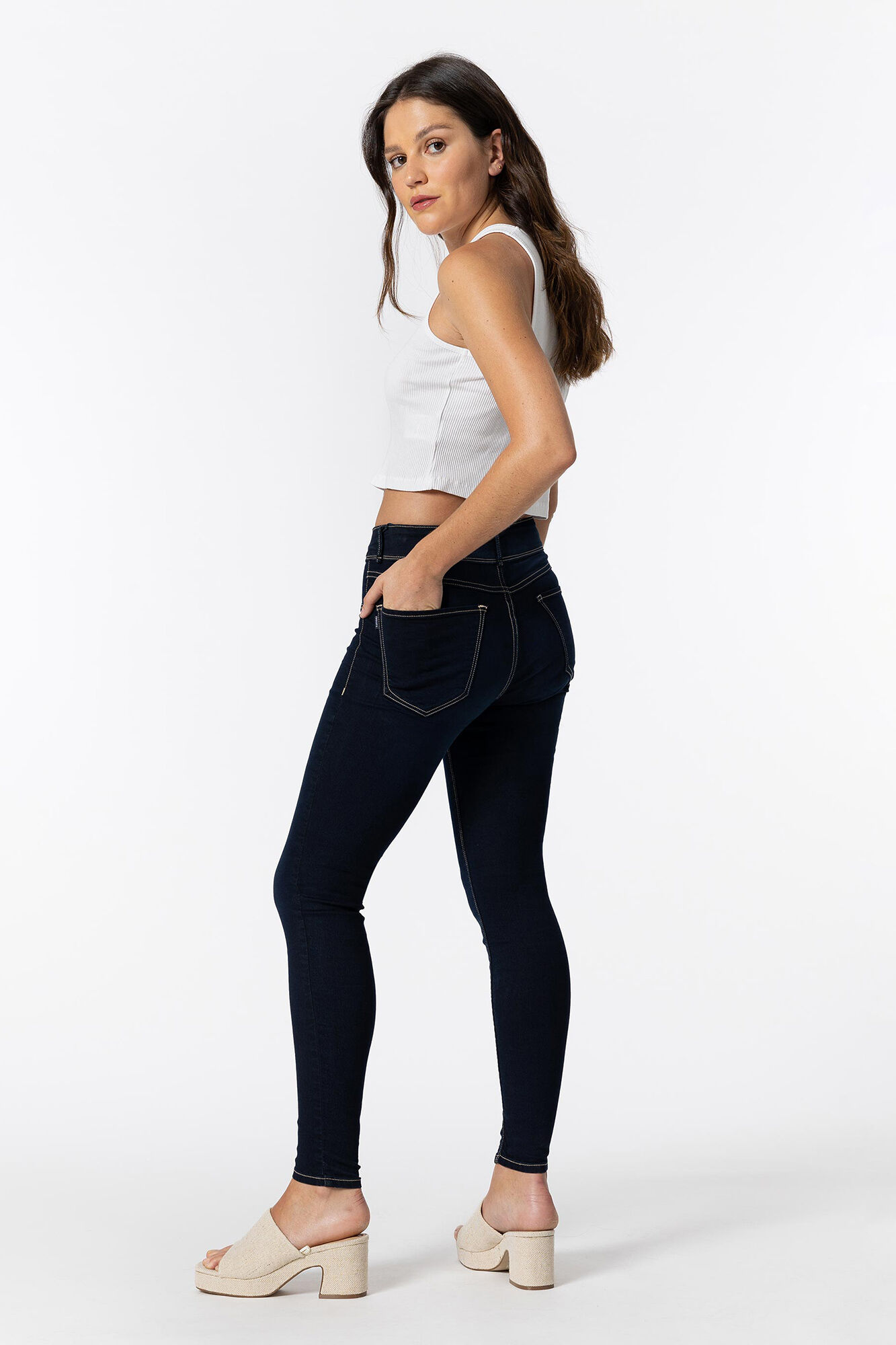 Tiffosi Jeans skinny cl&aacute;ssico de cintura alta tamanho &uacute;nico