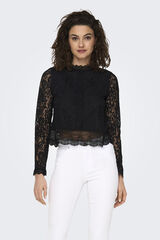 Only Blusa de renda de manga comprida preto