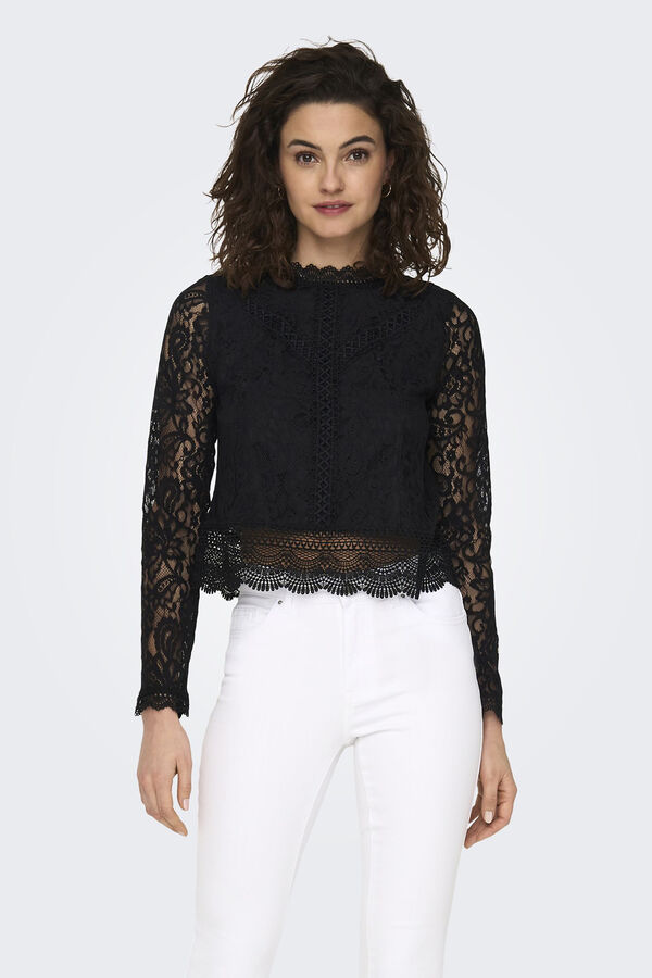 Only Blusa de renda de manga comprida preto