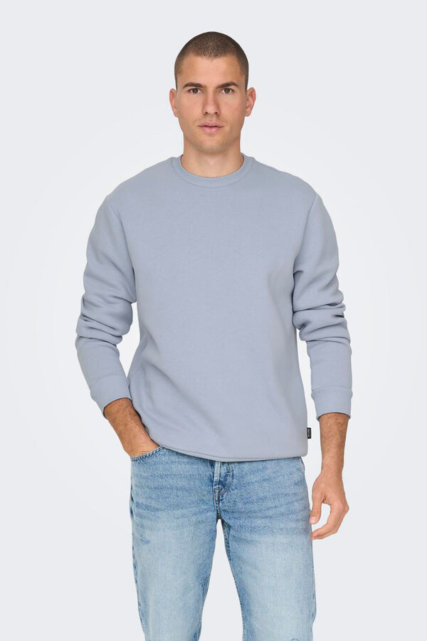 Only & Sons Sweatshirt b&aacute;sico masculino com gola redonda azul