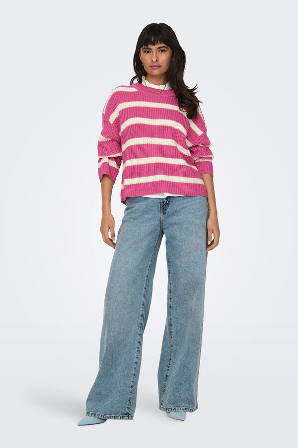 JDY Camisola de malha &agrave;s riscas rosa