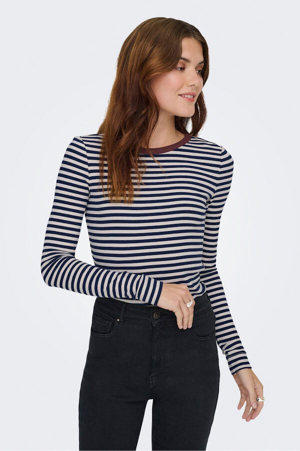 Only Camiseta de rayas manga larga azul