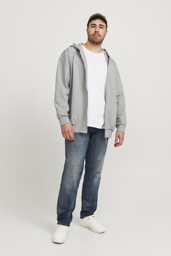 Jack & Jones PLUS Sweatshirt leve com fecho-&eacute;clair e capuz PLUS cinzento