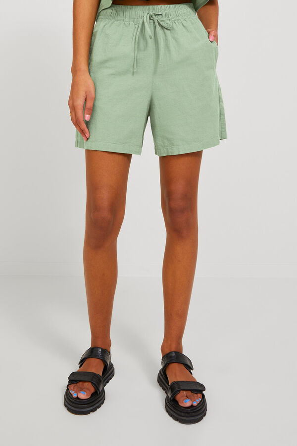 Springfield Shorts de lino con cintura elástica verde