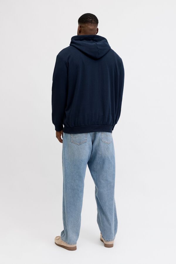 Jack & Jones PLUS Sweatshirt com capuz em algod&atilde;o azul