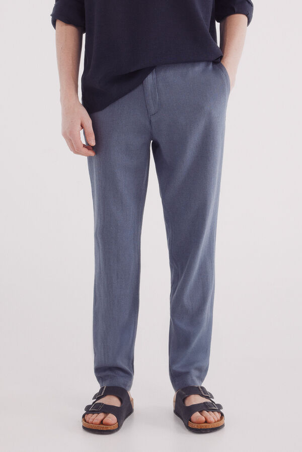 Springfield Cal&ccedil;a estruturada em linho slim fit azul