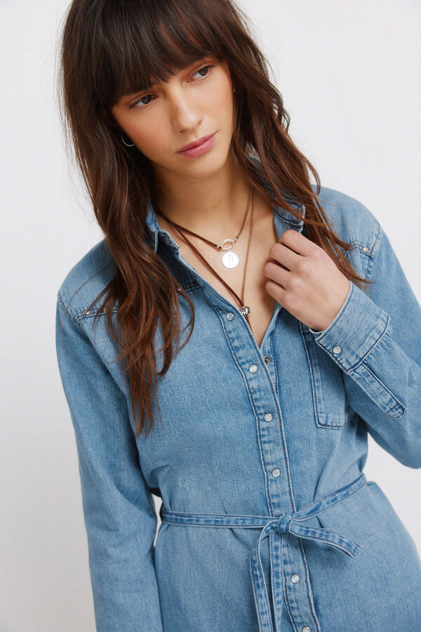 Springfield Vestido curto denim com cinto azul