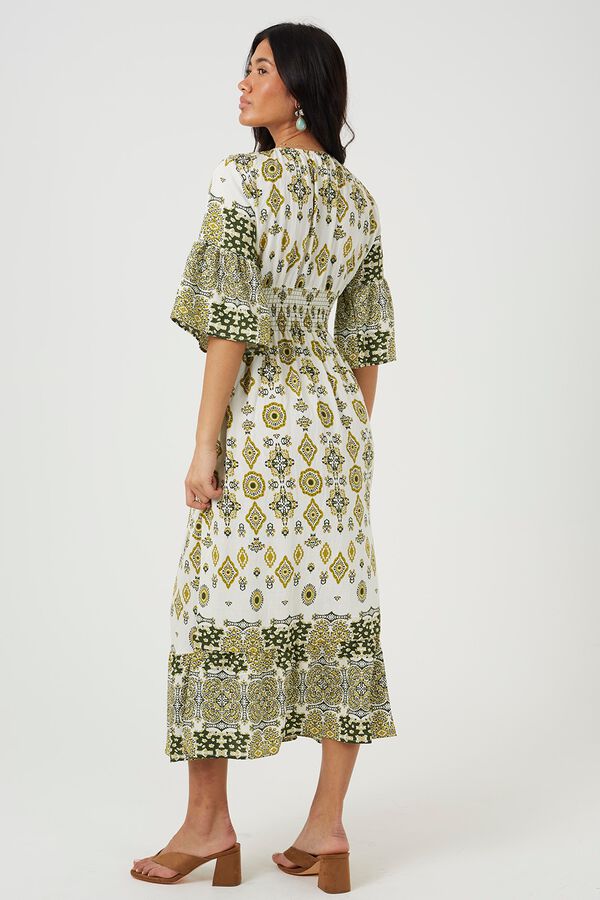 Brave Soul Vestido largo con detalle fruncido estampado