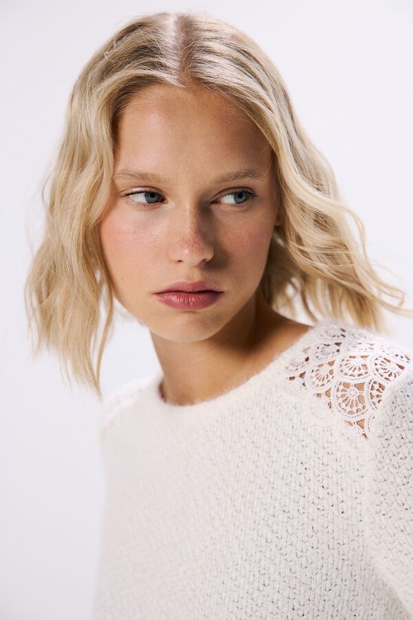 Springfield Camiseta de ombro em chenille de crochet bege