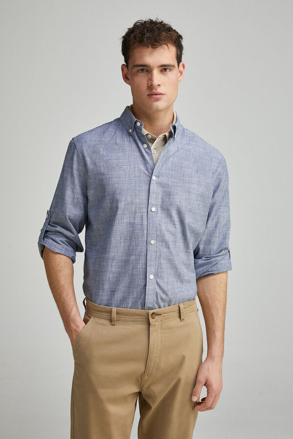 Springfield Camisa algod&oacute;n slub lisa azul