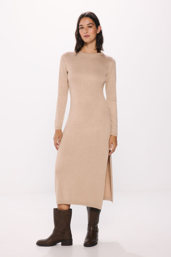Springfield Vestido punto midi botones pu&ntilde;os tostado