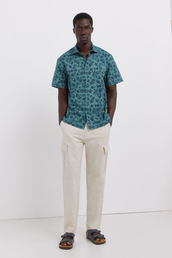 Springfield Pantal&oacute;n cargo lino comfort slim fit blanco