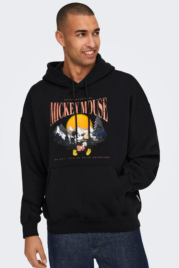 Only & Sons Sudadera relaxed con capucha y dibujo frontal negro