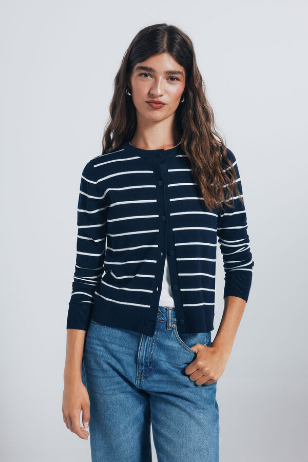 Springfield Cardigan botones cuello redondo viscosa azul