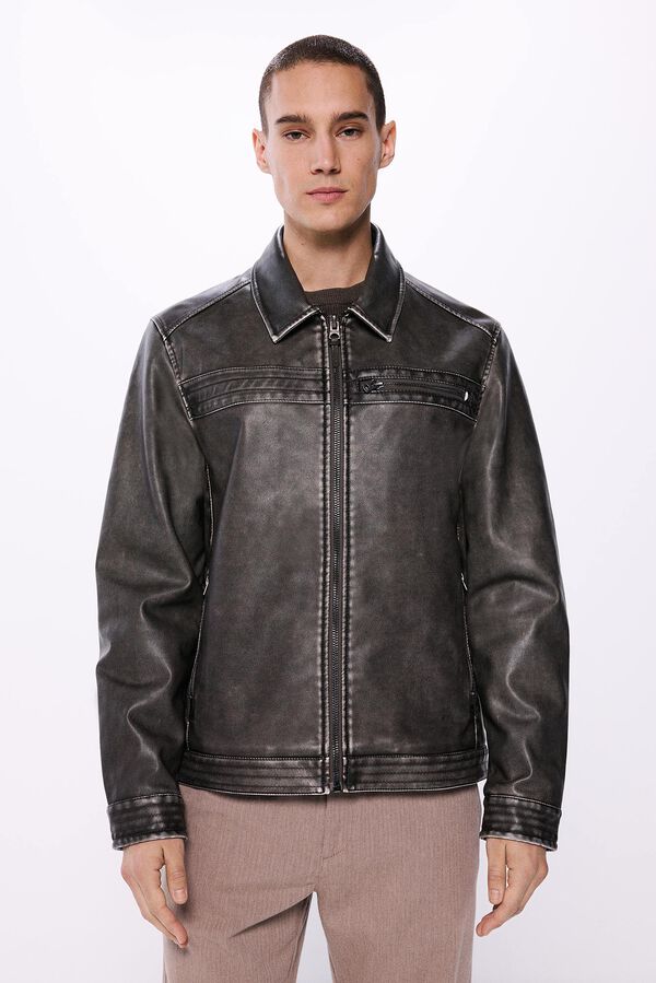 Springfield Jaqueta motard com efeito pele lavado cru