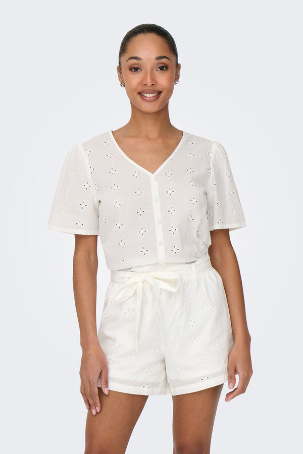 JDY Blusa manga curta bordada branco