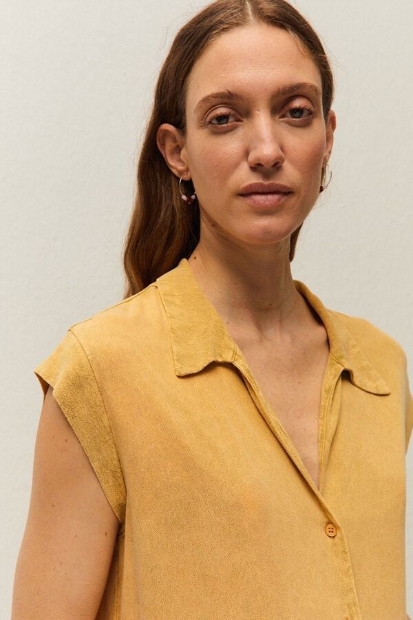 Systemaction Camisa con efecto delavado amarillo