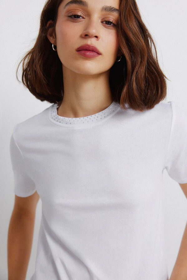 Springfield Camiseta manga corta tachas blanco