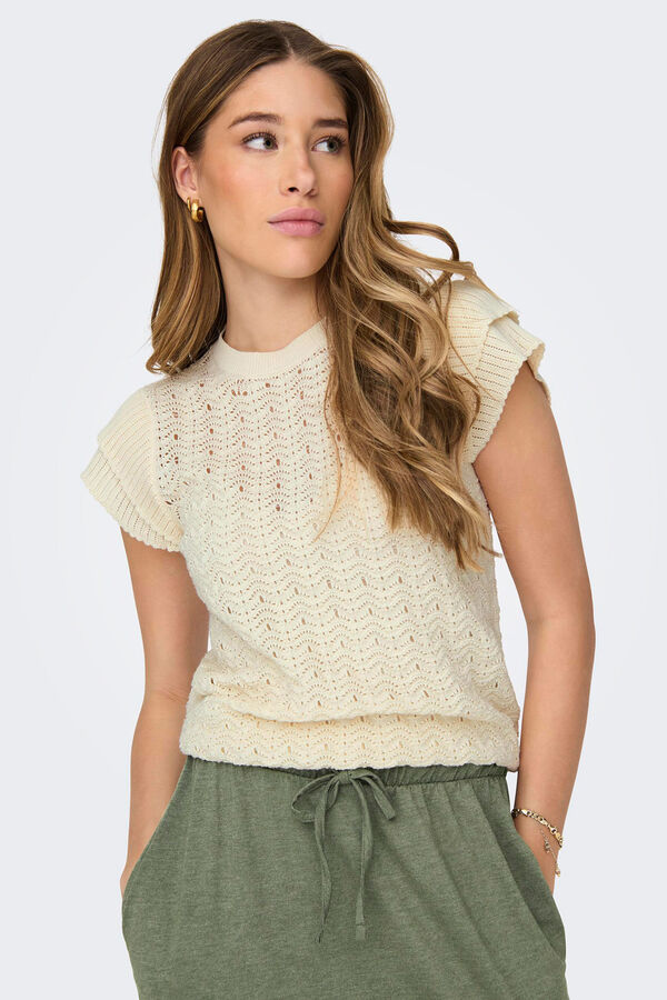 JDY Top de malha folhos branco