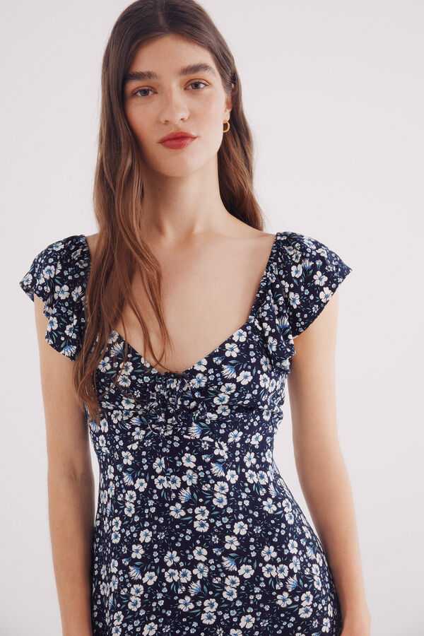 Springfield Vestido corto tirantes volantes estampado azul