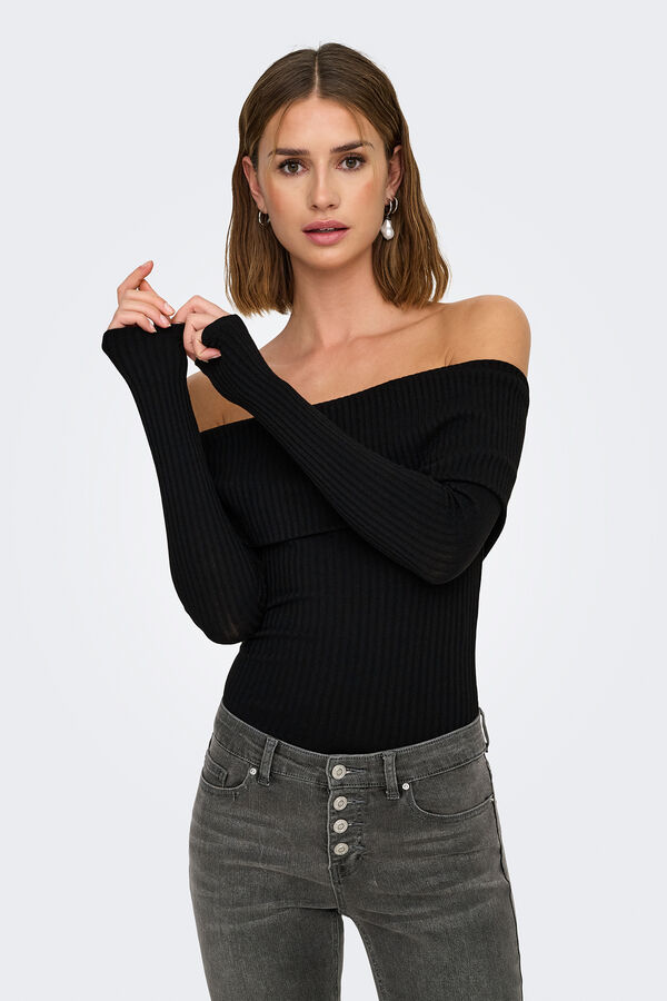 Only Jersey cuello barco vuelto negro