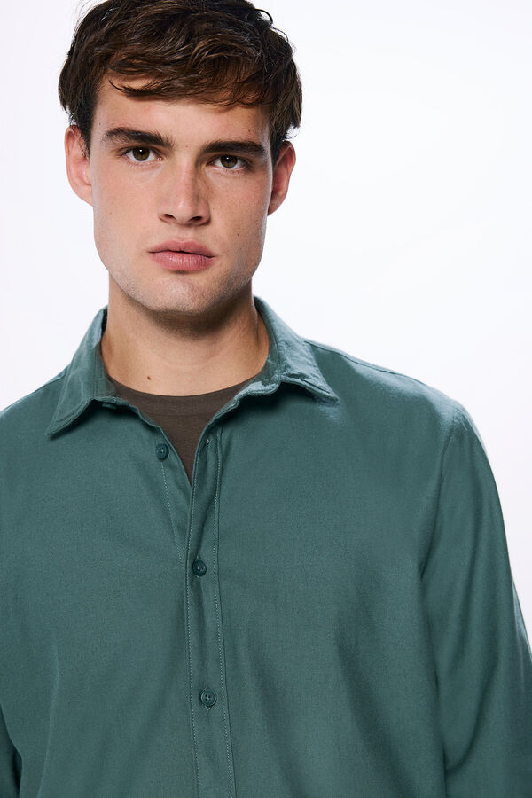 Springfield Camisa de algod&atilde;o escovado verde