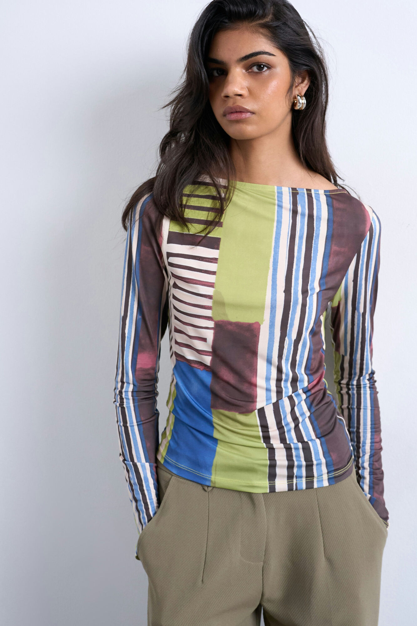Topshop Top manga larga estampado