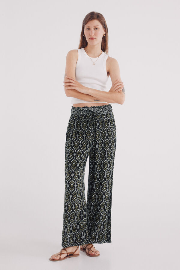 Springfield Cal&ccedil;as flu&iacute;do palazzo estampado preto