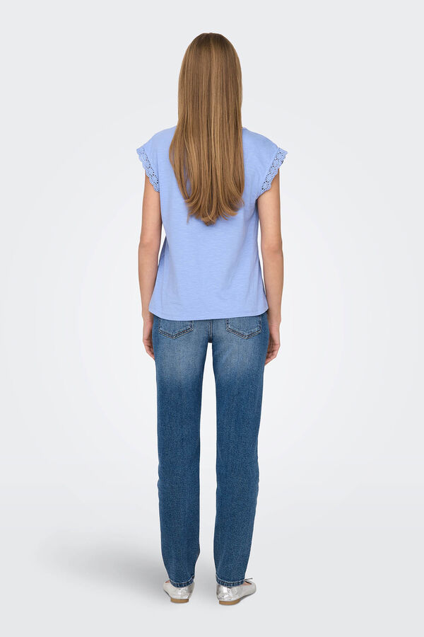 JDY Top manga corta crochet azul