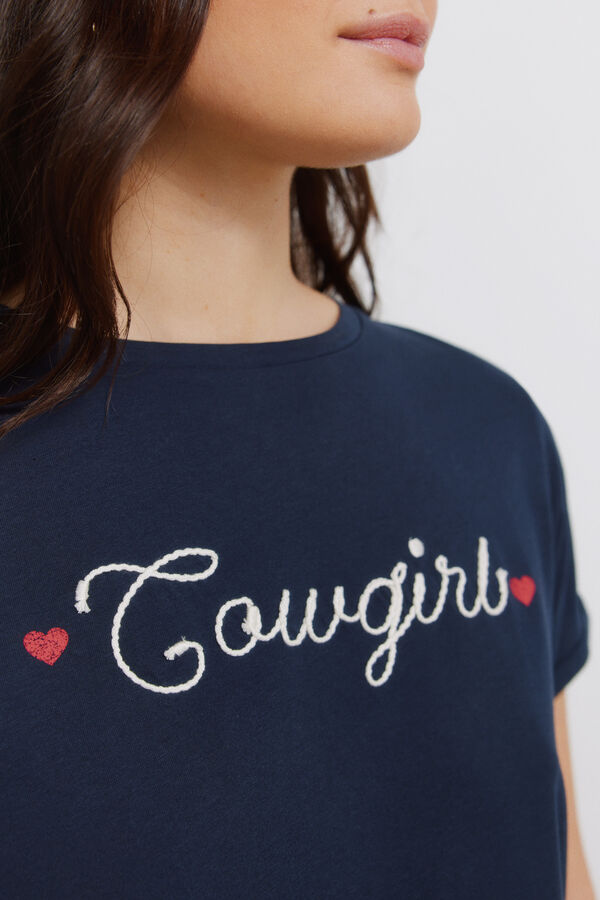Springfield T-shirt de manga curta em algod&atilde;o "cowgirl" azul