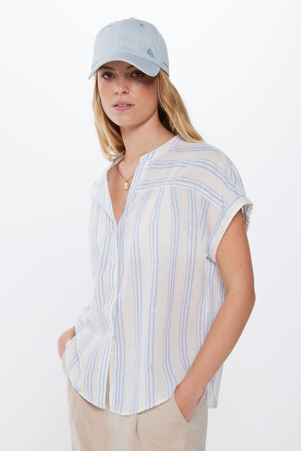 Springfield Camisa com colarinho Mao M/C Linho de algod&atilde;o bege