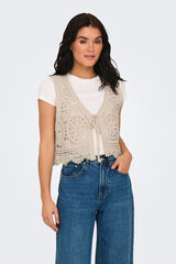 JDY Chaleco corto crochet beige